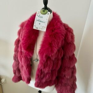 Vintage Fuchsia Pink Fox Fur Crop Jacket - Size Medium